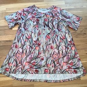 MISSLOOK Crewneck Short Sleeve Oversized Floral Stained Glass top Women’s L